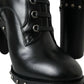 Black Leather Studded Lace Up Boots Shoes