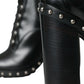 Black Leather Studded Lace Up Boots Shoes