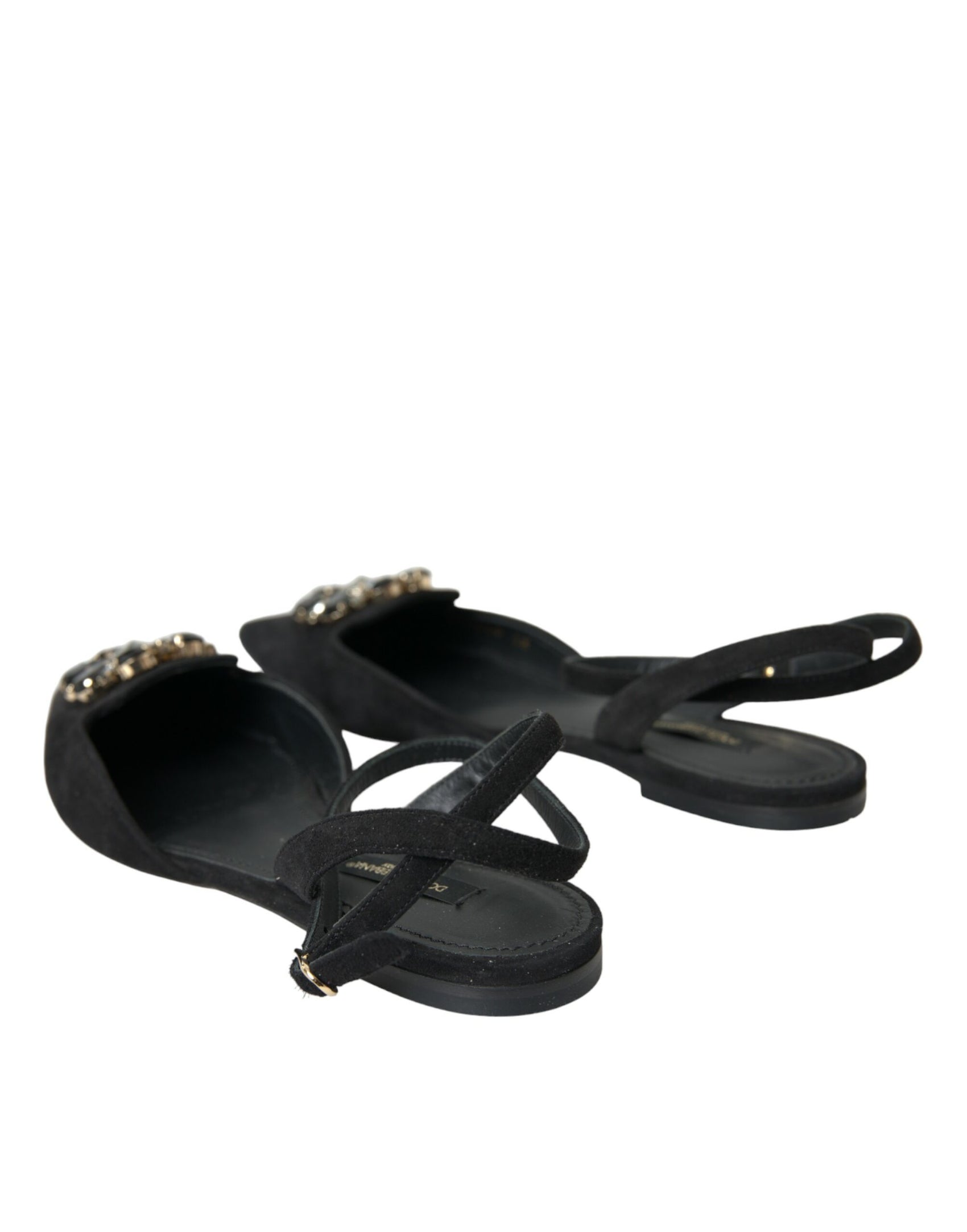 Schwarze Slingback-Sandalen aus Leder mit Kristallen
