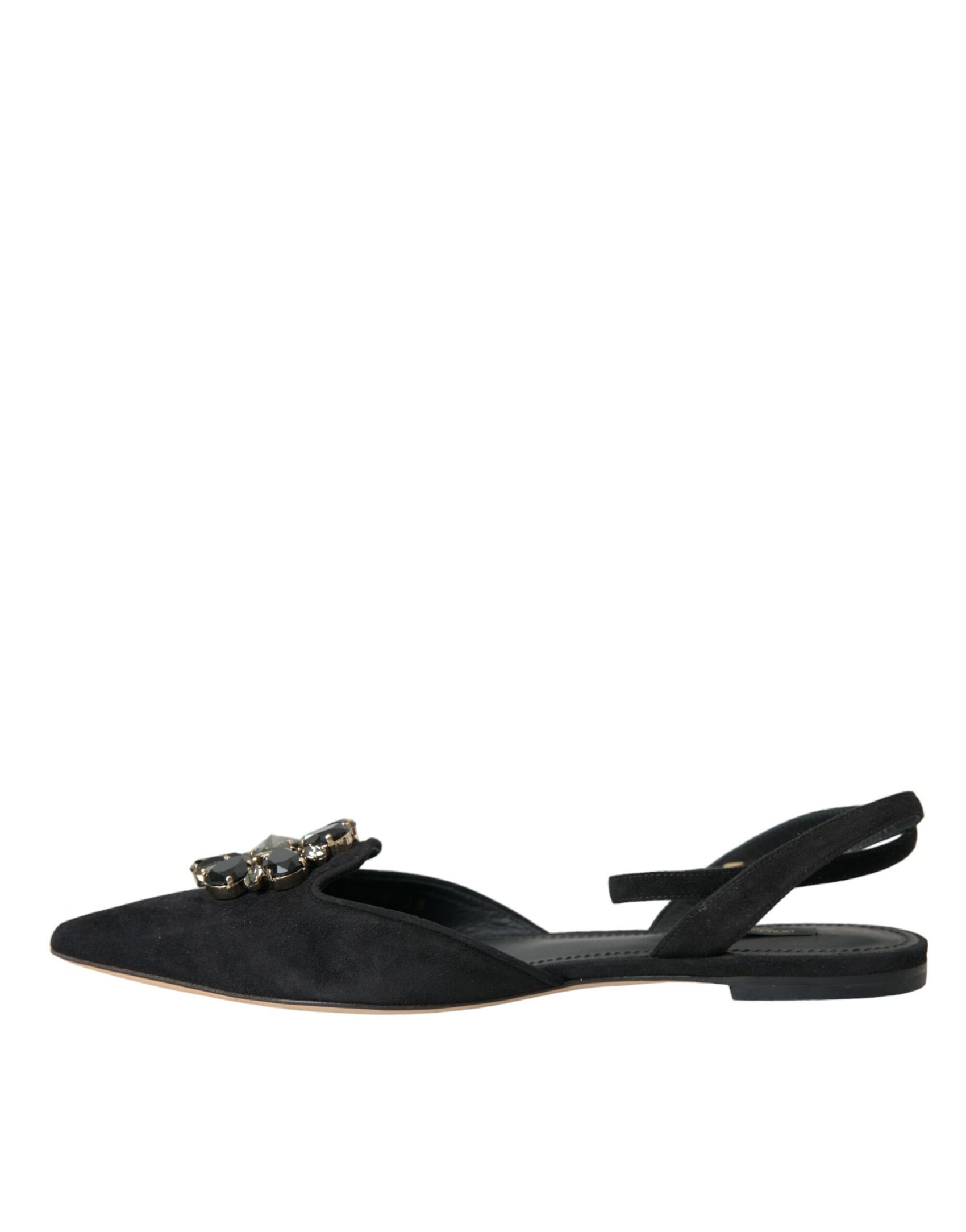 Schwarze Slingback-Sandalen aus Leder mit Kristallen