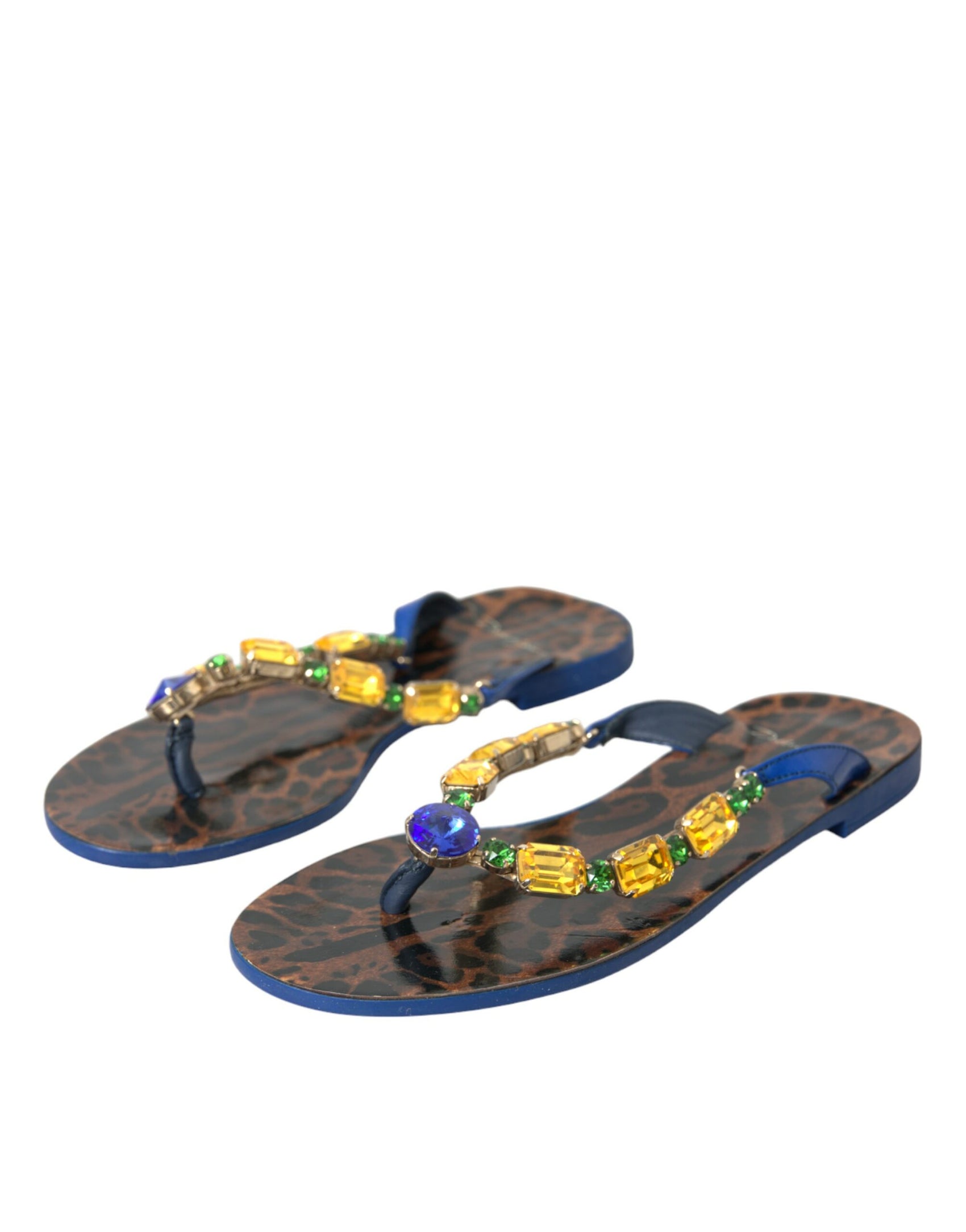 Blaue Strandschuhe aus kristallbesetztem Kalbsleder