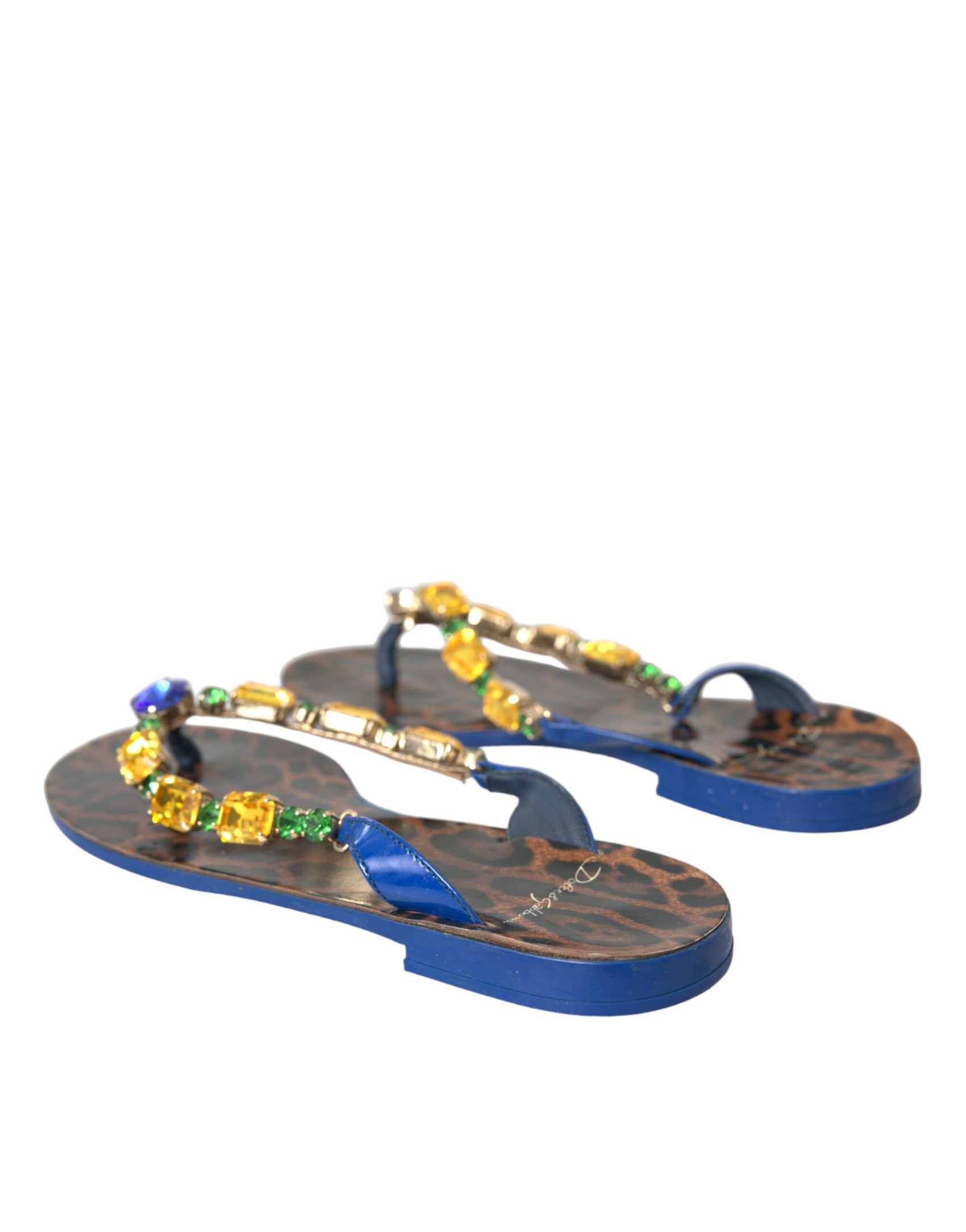 Blaue Strandschuhe aus kristallbesetztem Kalbsleder