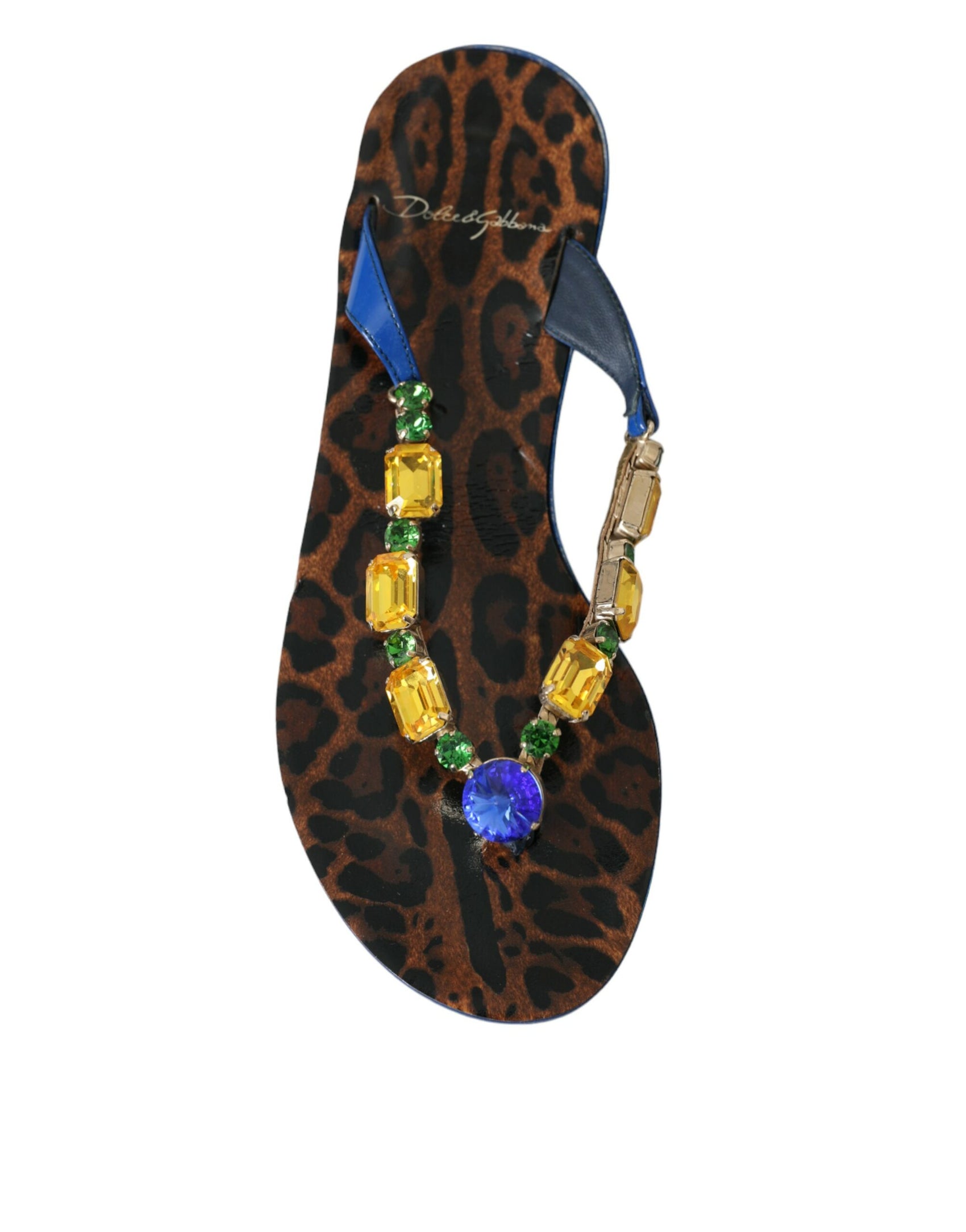 Blaue Strandschuhe aus kristallbesetztem Kalbsleder