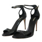 Black KEIRA Leather Heels Sandals Shoes