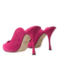 Fuchsia Suede Leather Mules Sandals Shoes