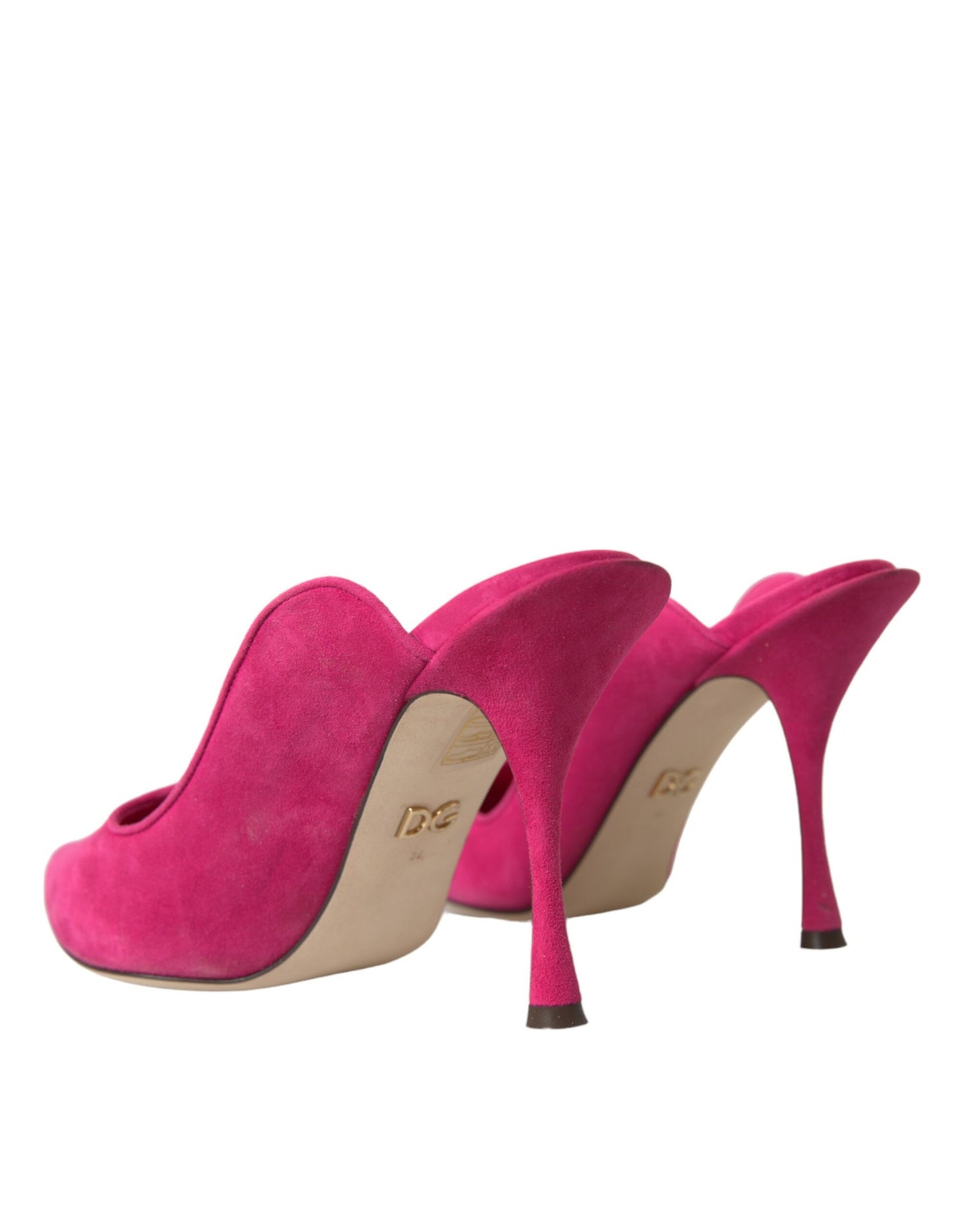 Fuchsia Suede Leather Mules Sandals Shoes