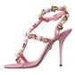 Pink Leather Embellished Heels Sandals Shoes