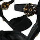 Black Suede Embellished Heels Sandals Shoes