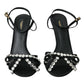 Black Viscose Crystal Bow Heels Sandals Shoes