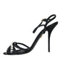 Black Viscose Crystal Bow Heels Sandals Shoes