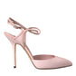 Pink Leather Ankle Strap Heels Pumps Shoes