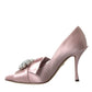 Pink Satin Crystal High Heels Pumps Shoes