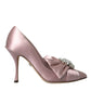 Pink Satin Crystal High Heels Pumps Shoes