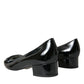 Black Patent Leather Block Heels Pumps Shoes