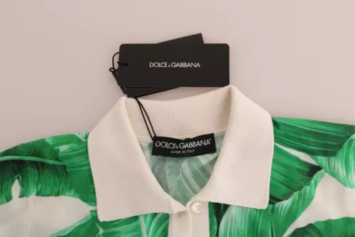 Polo in seta con stampa banana verde