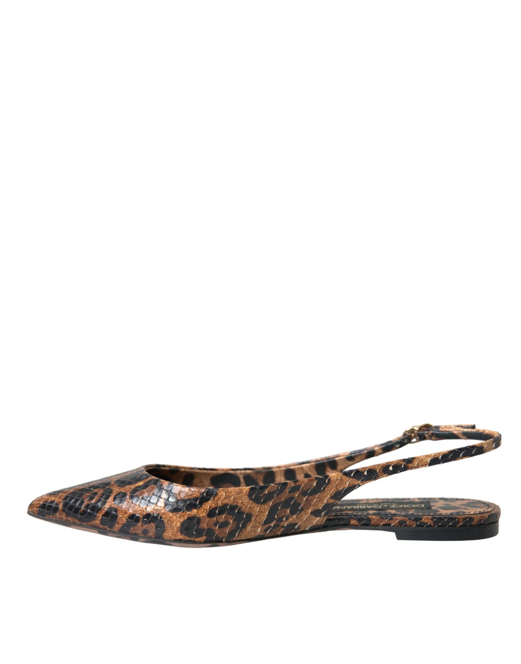 Braune Slingback-Schuhe mit Leopardenmuster und exotischer Haut