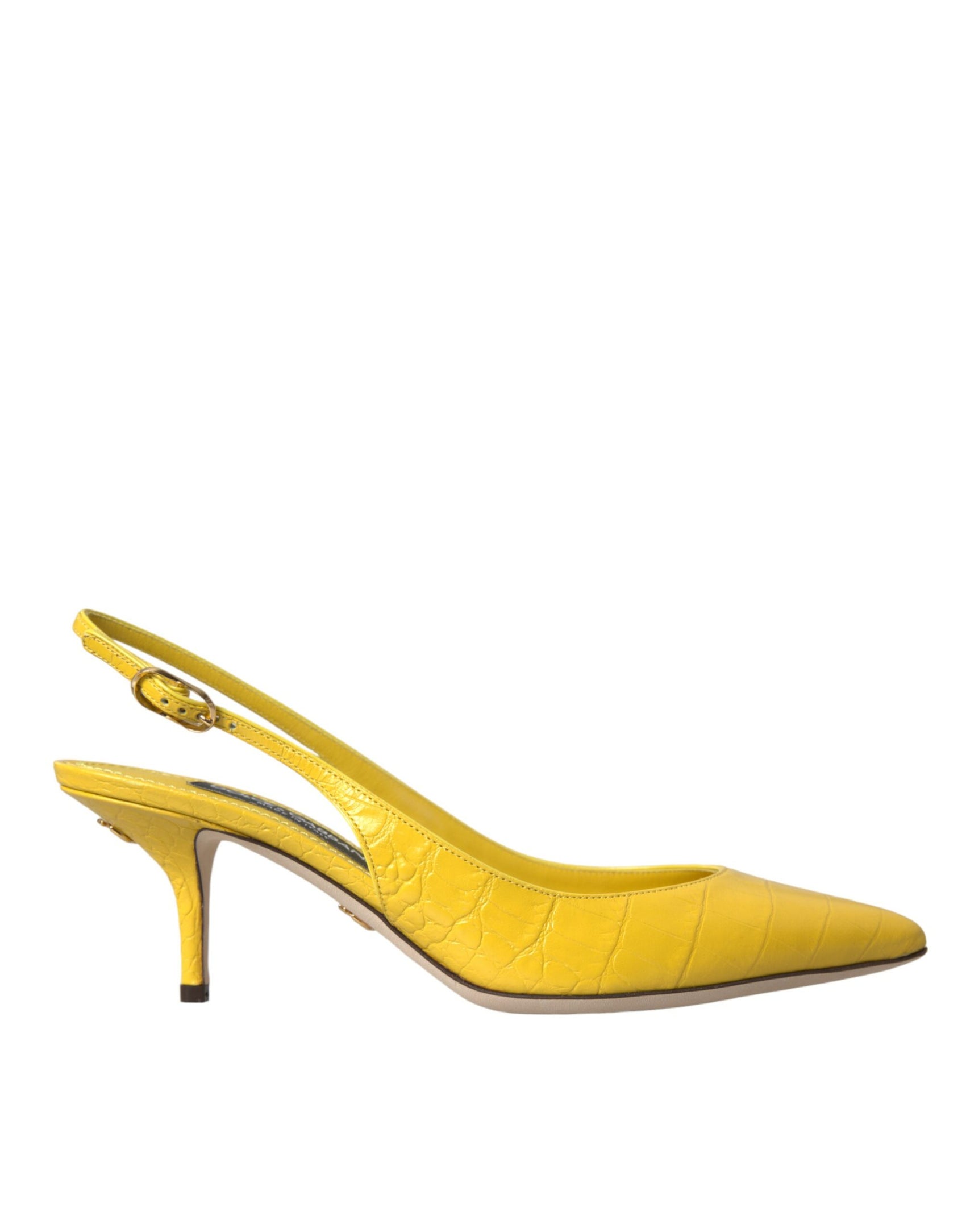 Yellow Leather Slingbacks Heels Shoes