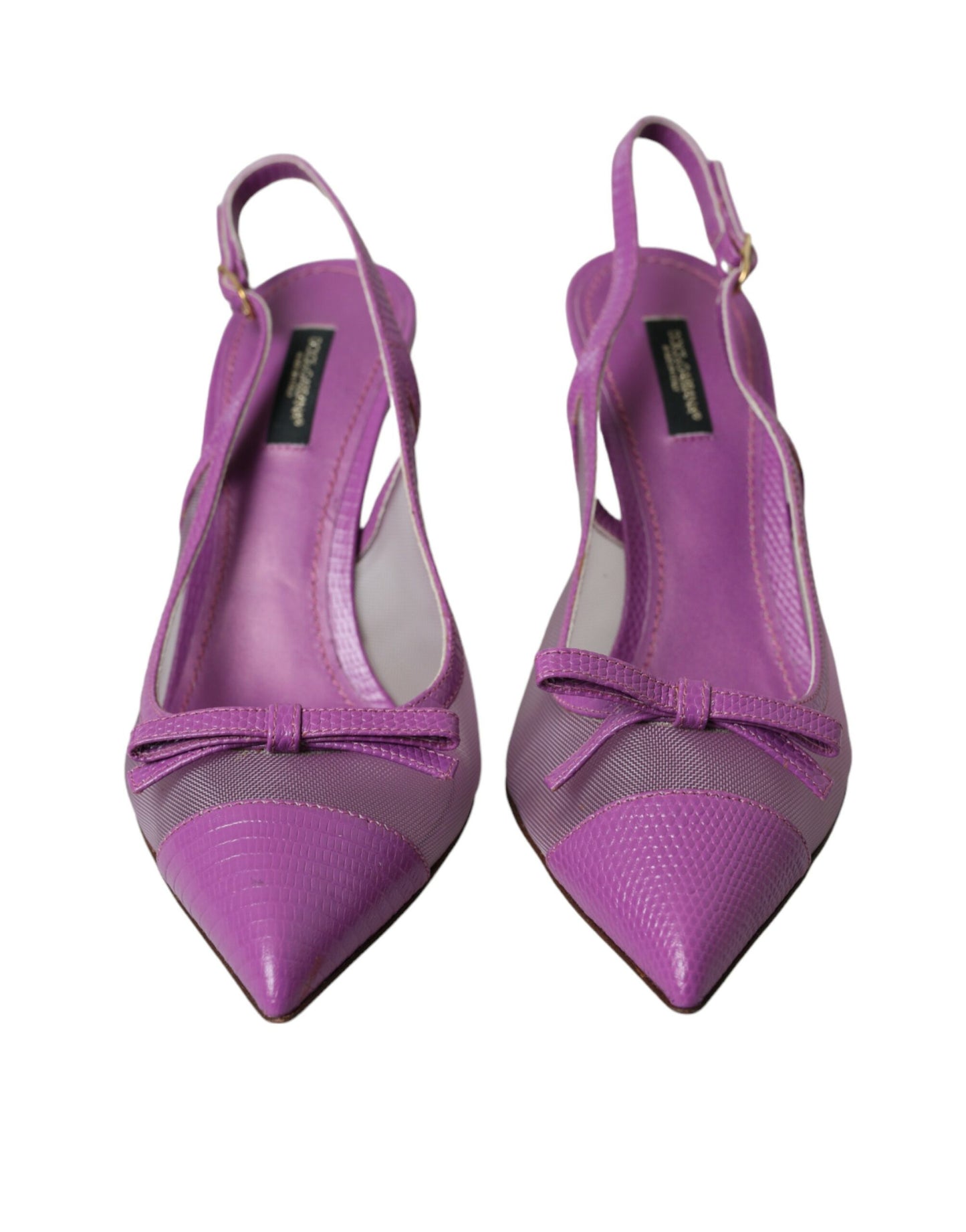 Purple Leather Mesh High Heels Slingback Shoes