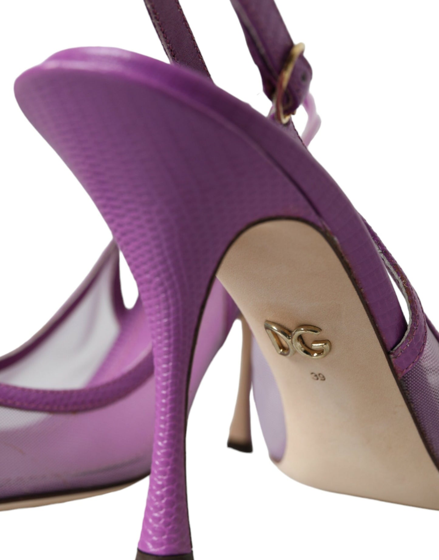 Purple Leather Mesh High Heels Slingback Shoes