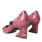 Pink Python Leather Mary Jane Heels Shoes