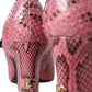 Pink Python Leather Mary Jane Heels Shoes