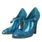 Blue Sequin Mary Jane Pumps High Heels Shoes