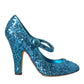 Blue Sequin Mary Jane Pumps High Heels Shoes