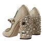 Gold Mesh Crystal Mary Jane Pumps Heels Shoes