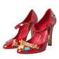 Red Leather Embellished Mary Jane Pumps Heels Shoes