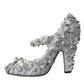 Silver Floral Crystal Mary Jane Pumps Shoes