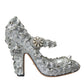 Silver Floral Crystal Mary Jane Pumps Shoes