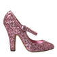 Pink Sequin Mary Jane Pumps High Heels Shoes