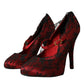 Red Black Floral Lace Mary Jane Pumps Shoes