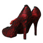 Red Black Floral Lace Mary Jane Pumps Shoes