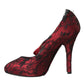 Red Black Floral Lace Mary Jane Pumps Shoes