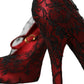 Red Black Floral Lace Mary Jane Pumps Shoes