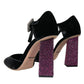 Black Velvet Strass Crystal Mary Janes Shoes