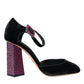 Black Velvet Strass Crystal Mary Janes Shoes