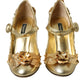 Gold Leather Crystal Mary Janes Pumps Shoes