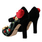 Black Roses Crystal Brooch Mary Jane Shoes