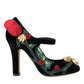 Black Roses Crystal Brooch Mary Jane Shoes