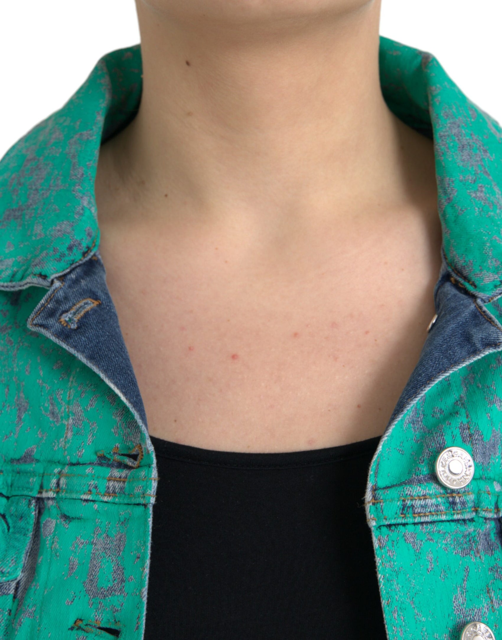 Giacca in denim corto con effetto tie-dye in cotone verde