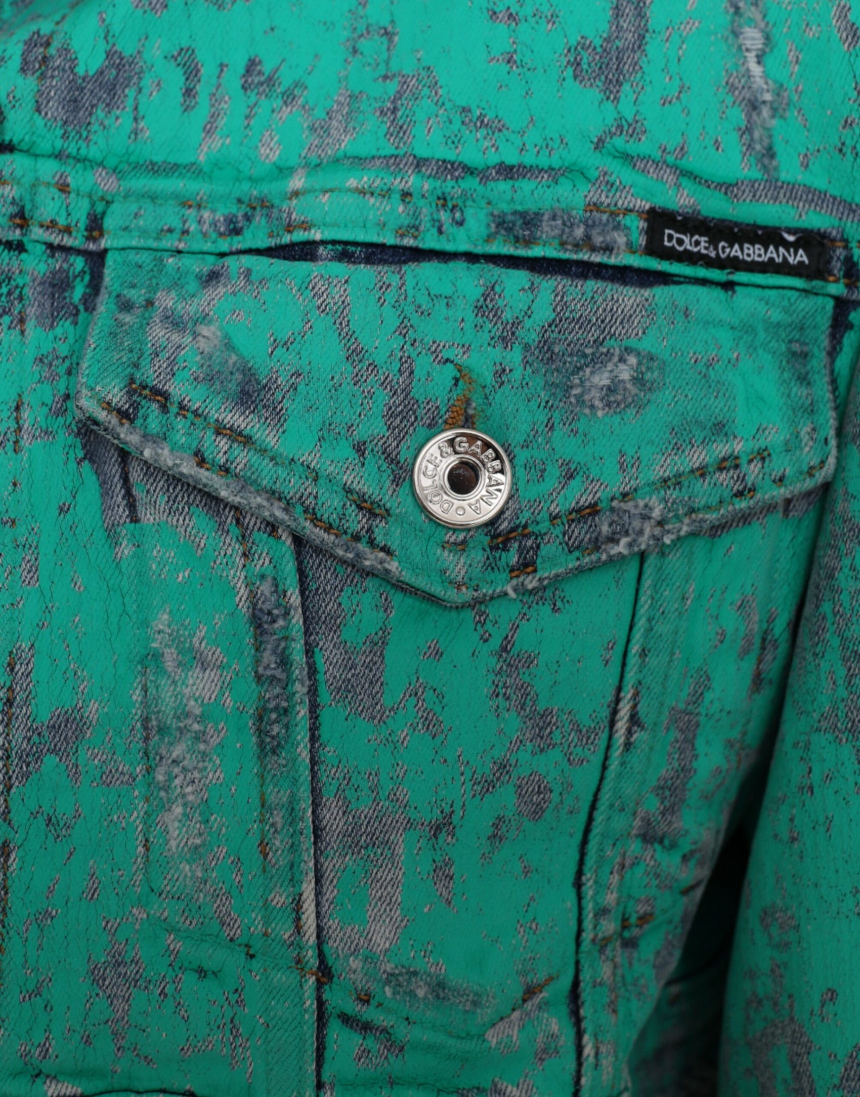 Giacca in denim corto con effetto tie-dye in cotone verde
