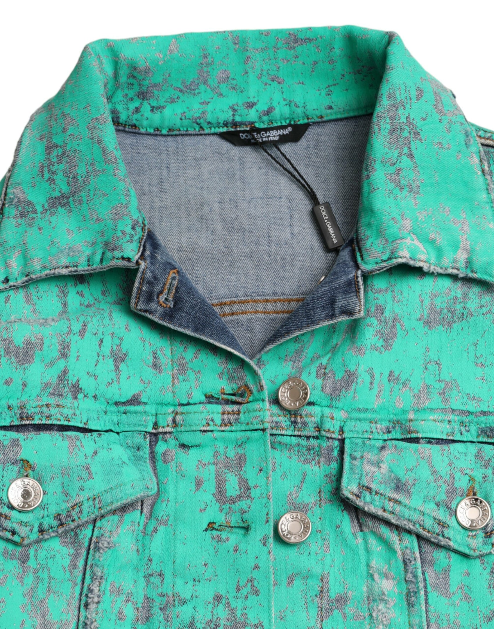 Giacca in denim corto con effetto tie-dye in cotone verde