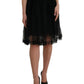 Black Nylon Lace Trim High Waist A-line Skirt