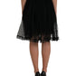 Black Nylon Lace Trim High Waist A-line Skirt