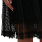 Black Nylon Lace Trim High Waist A-line Skirt