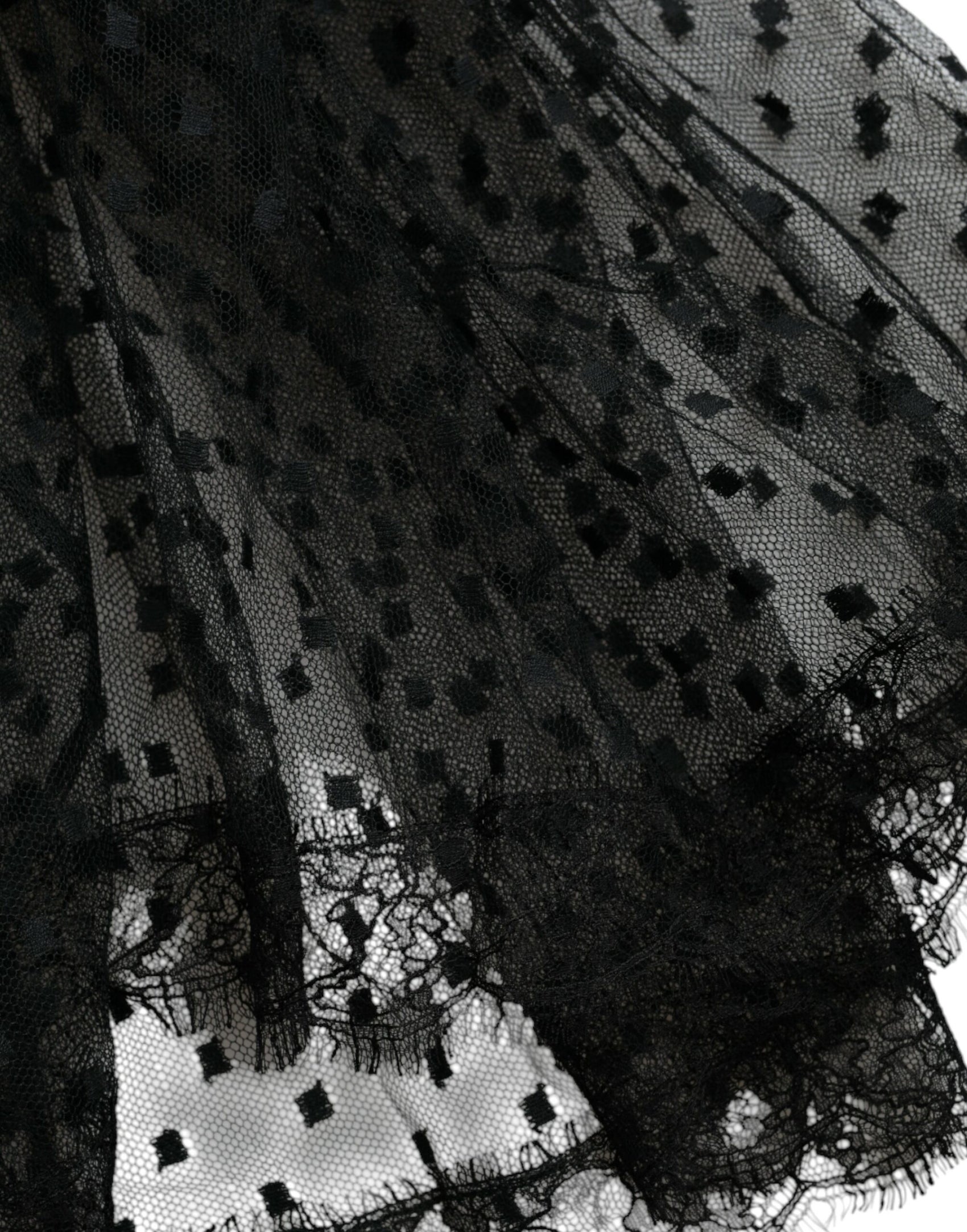 Gonna a trapezio con vita alta e pizzo in nylon nero
