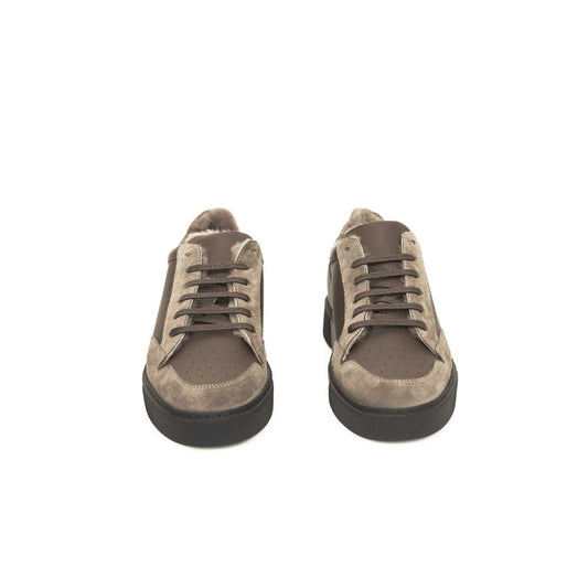 Beige Leather Mens Sneaker