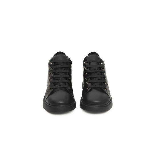 Black Leather Women Platform Sneaker